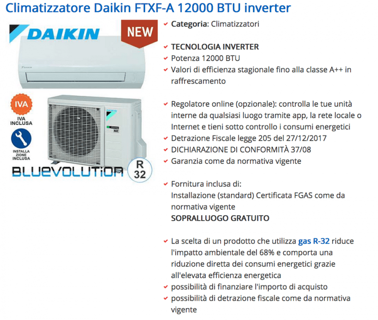 Climatizzatore Daikin FTXF-A 12000 BTU inverter