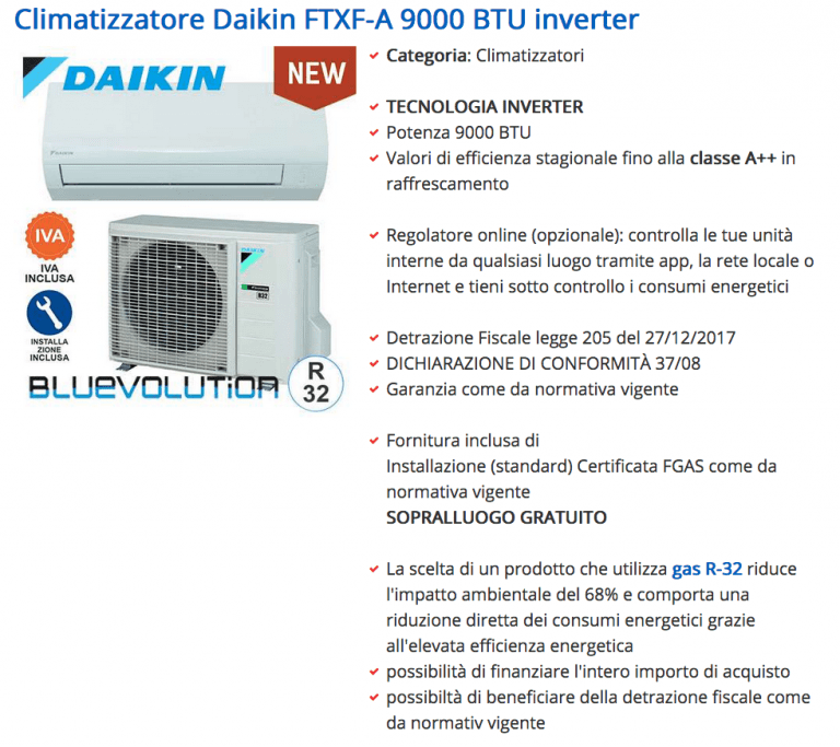 Climatizzatore Daikin FTXF-A 9000 BTU inverter