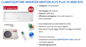 CLIMATIZZATORE INVERTER ARISTON ALYS PLUS 25 9000 BTU