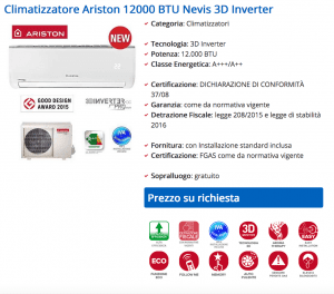 Climatizzatore Ariston 12000 BTU Nevis 3D Inverter
