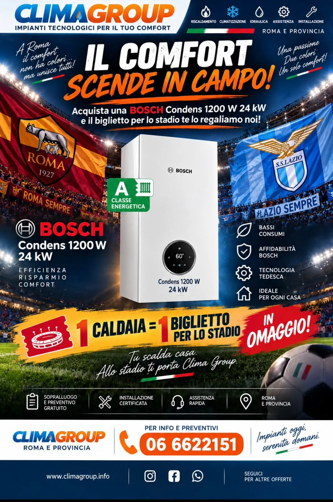 Offerta Bosch Condens 1200 W 24 kW con installazione a Roma e Provincia