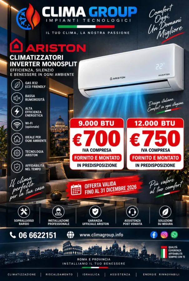 Offerta Condizionatore Ariston ALYS 12000 BTU – Installazione Inclusa su predisposizione